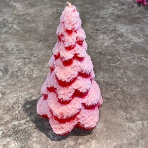 Christmas candle, Pink frosted tree. New